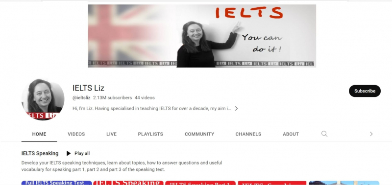 Screenshot of IELTS Liz Youtube channel