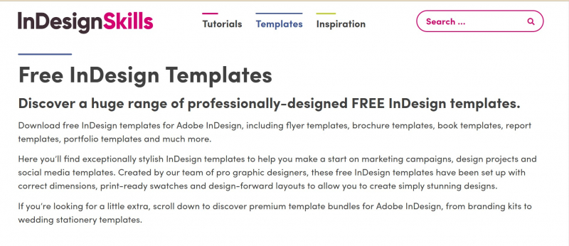 Screenshot of https://www.indesignskills.com/free-indesign-templates/