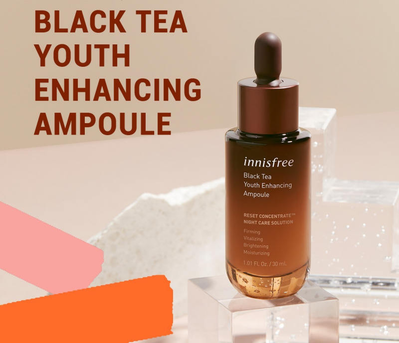 Black Tea Youth Enhancing Ampoule: Recover the skin, tea back to a healthy and fresh glow thanks to its powerful brightening, antioxidant and anti-aging effects. Photo: Innisfree.vn