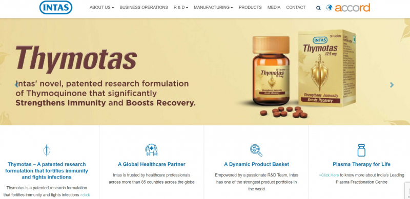 Screenshot of Intas Pharmaceuticals Limited website