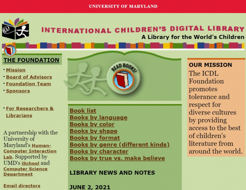 Screenshot of http://www.childrenslibrary.org/