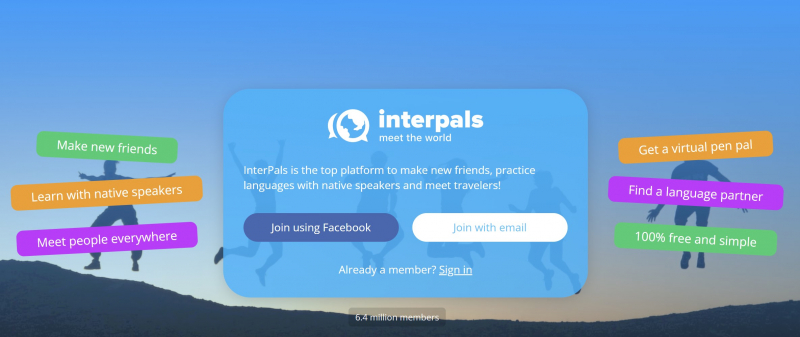 Screenshot of https://www.interpals.net/