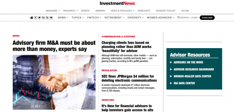 Screenshot of https://www.investmentnews.com/