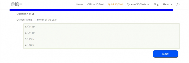 Screenshot of https://iqtestprep.com/quick-iq-test/