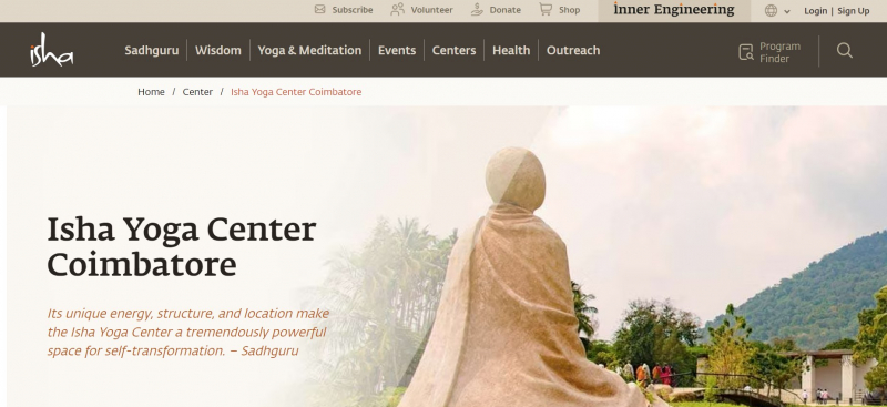 Screenshot of https://isha.sadhguru.org/sg/en/center/isha-yoga-center-coimbatore