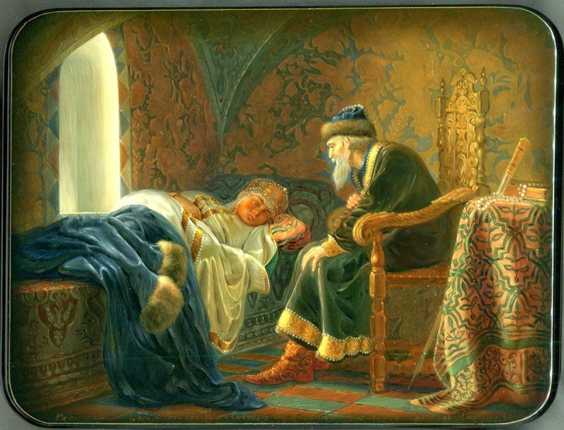 Ivan the Terrible Looking with Admiration at sleeping Vasilisa Melentyeva -Photo: palekh.su