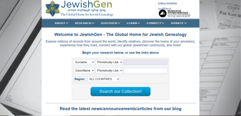 Screenshot of https://www.jewishgen.org/