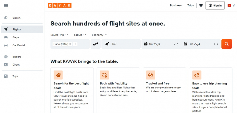 Kayak website (kayak.com)