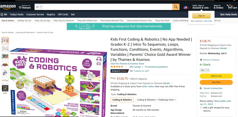 Kids’ First Coding and Robotics Kit, https://www.amazon.com/Thames-Kosmos-Robotics-Science-Experiment/dp/B07B7SWPZJ
