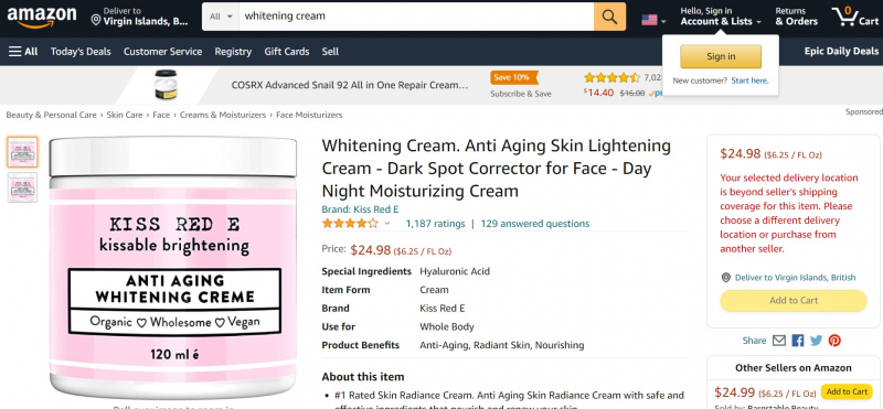 Kiss Red E Whitening Cream,https://www.amazon.com/