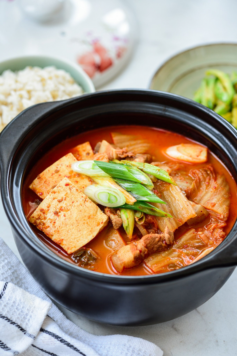Kimchi Soup with hot rice - A traditional dish