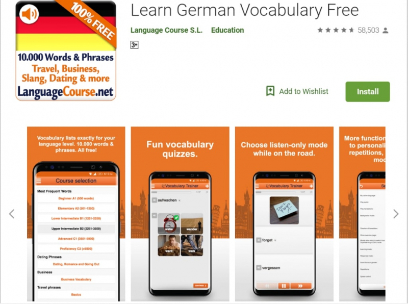 Learn German Vocabulary Free is one of the best software to help students expand their vocabulary- Source: APKPure