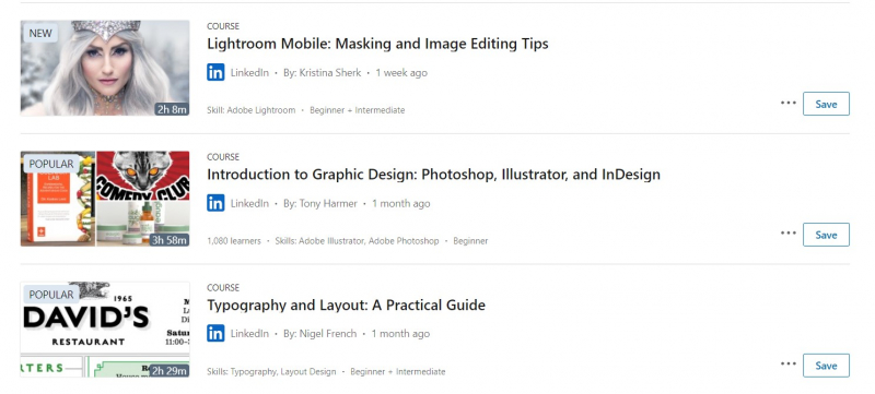 Some courses for learning graphic design on Linkedin Learning
