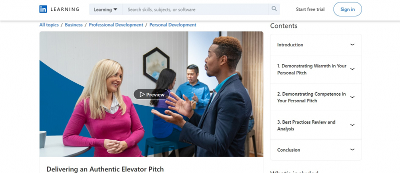 Screenshot of https://www.linkedin.com/learning/delivering-an-authentic-elevator-pitch