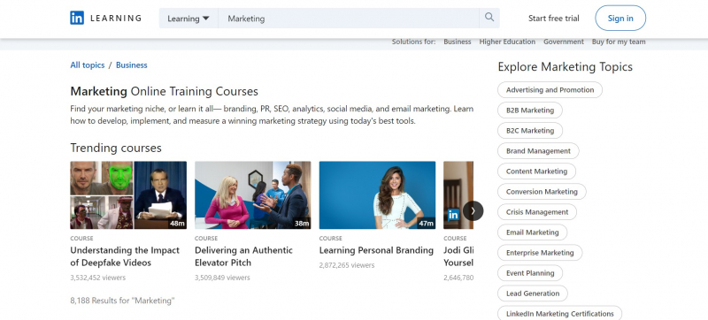 Screenshot of https://www.linkedin.com/learning/topics/marketing-2