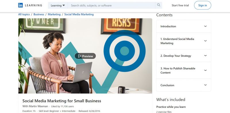 Screenshot of https://www.linkedin.com/learning/social-media-marketing-for-small-business