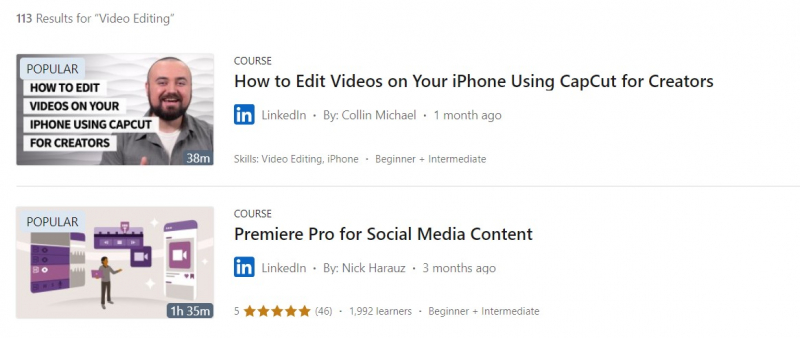 Video editing courses on LinkedIn Learning