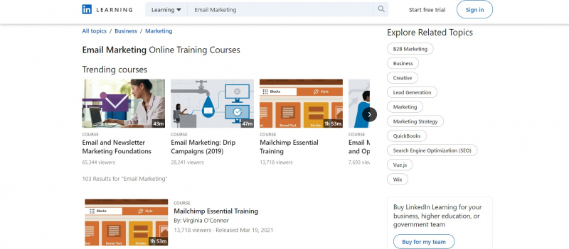 Screenshot of ﻿https://www.linkedin.com/learning/topics/email-marketing