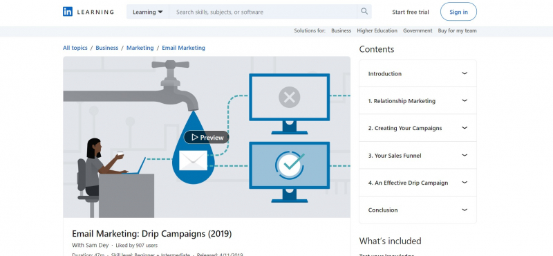Screenshot of https://www.linkedin.com/learning/email-marketing-drip-campaigns-2019
