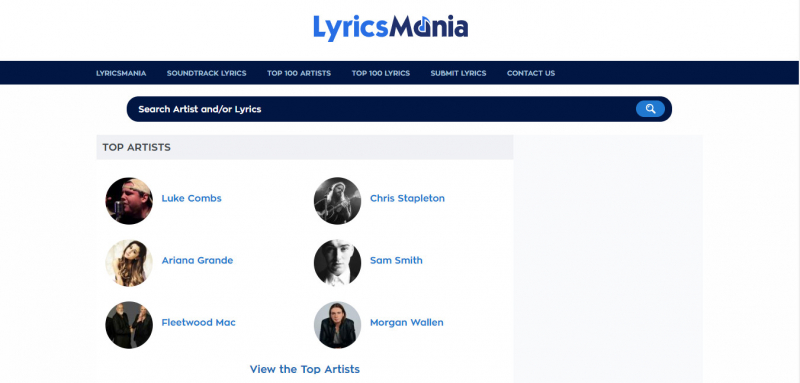 Screenshot of https://www.lyricsmania.com/