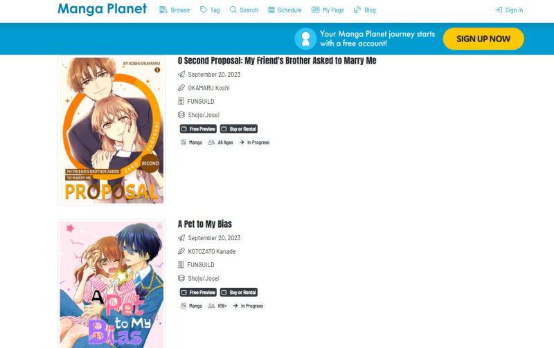 Screenshot of https://mangaplanet.com/shojo-josei