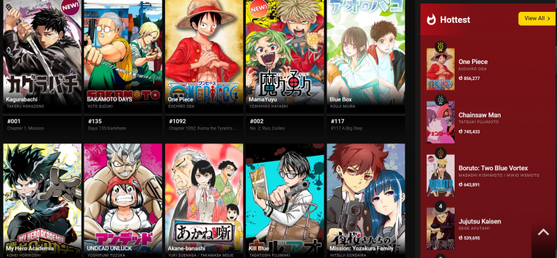 Screenshot of https://mangaplus.shueisha.co.jp/updates