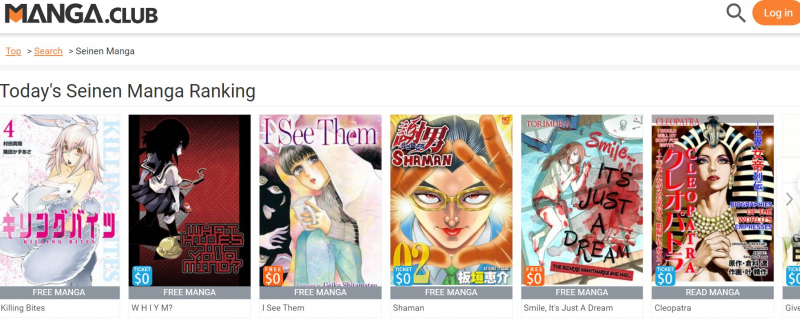 Screenshot of https://www.manga.club/book/genre/Seinen+Manga/