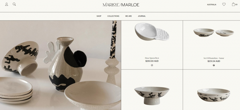 Screenshot of https://marloemarloe.com/collections/kitchen?page=1