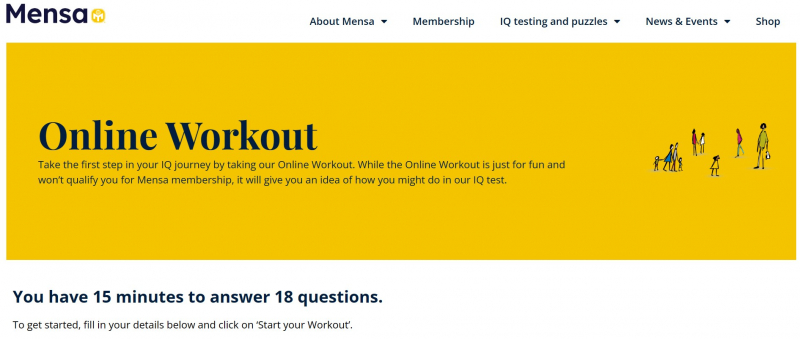 Screenshot of https://mensa.org.uk/online-workout/