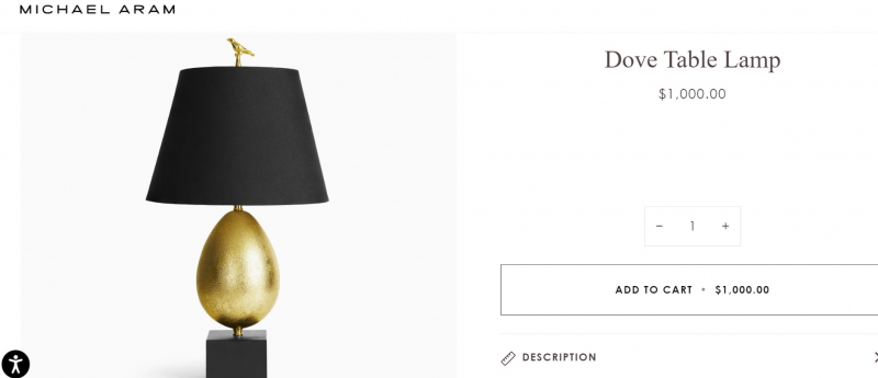 Screenshot of https://michaelaram.com/collections/best-sellers/products/dove-table-lamp