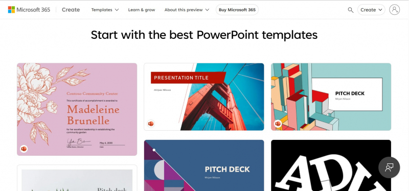 Screenshot of https://create.microsoft.com/en-us/powerpoint-templates