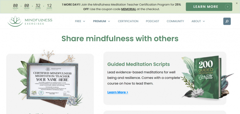 Screenshot of https://mindfulnessexercises.com/
