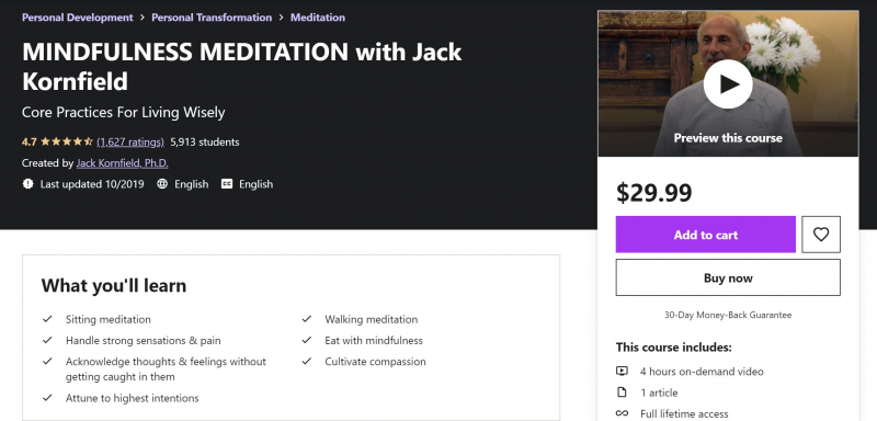 Mindfulness Meditation with Jack Kornfield (Udemy)