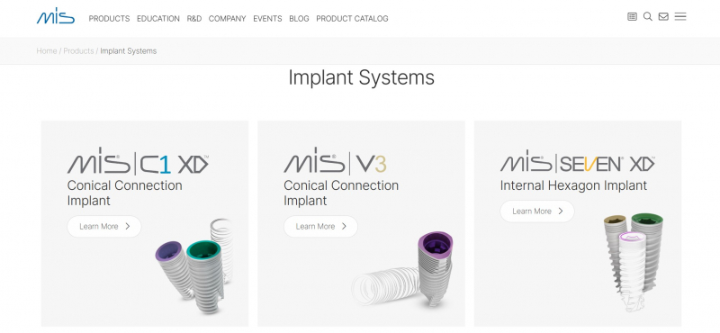 Screenshot via https://www.mis-implants.com/