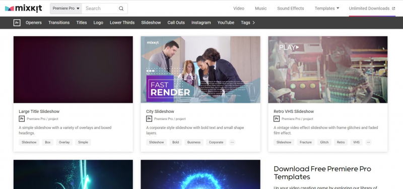 Screenshot of https://mixkit.co/free-premiere-pro-templates/