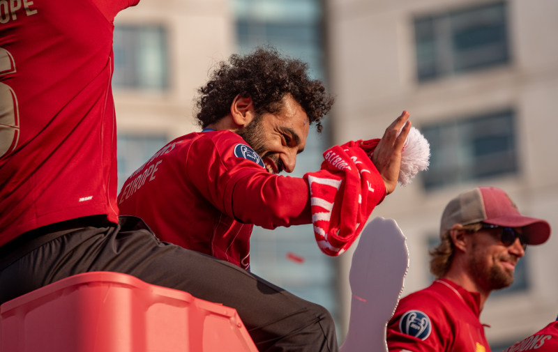 Salah at the Champions League trophy parade on the streets of Liverpool the day after the final: 2 June 2019. Photo: wikipedia