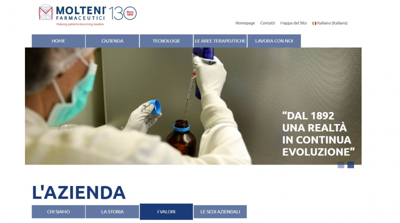 Screenshot of Molteni Farmaceutici S.p.A website