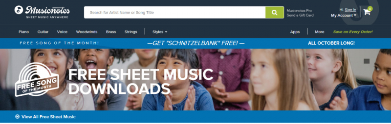 Screenshot of https://www.musicnotes.com/free/