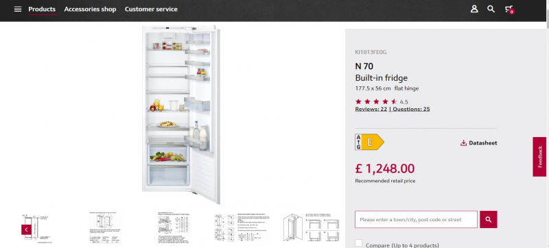 Screenshot of https://www.neff-home.com/uk/productlist/fridges-freezers/fridges/built-in-fridges/KI1813FE0G#