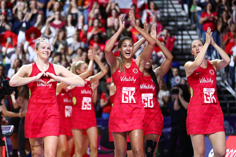 Vitality Roses celebrating at the Vitality Netball World Cup