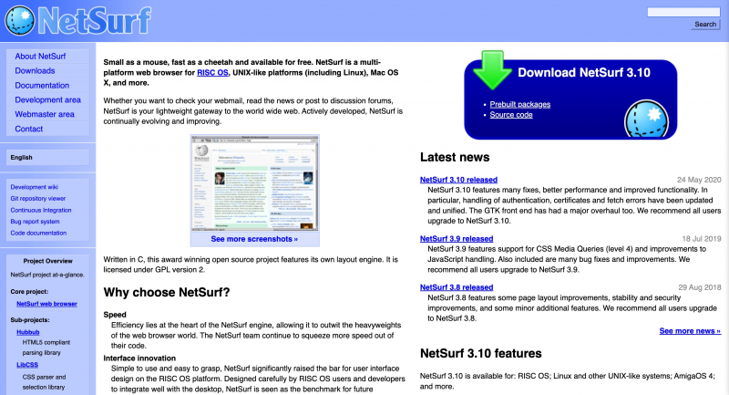 Screenshot via www.netsurf-browser.org
