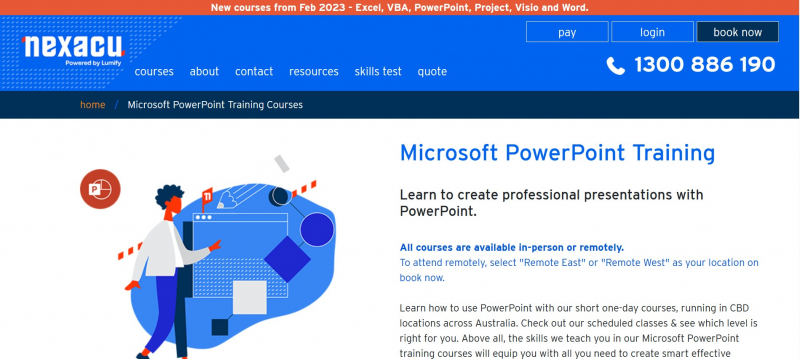 Screenshot of https://nexacu.com.au/microsoft-powerpoint-training-courses/
