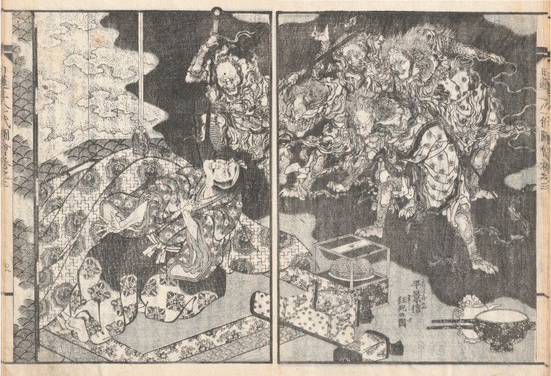 KATSUSHIKA Isai NICHIREN SHŌNIN ICHIDAI ZUE 1858 KAMIKAZE - Photo on Wikimedia Commons(https://commons.wikimedia.org/wiki/Category:Nichiren_Buddhism#/media/File:KATSUSHIKA_Isai_NICHIREN_SH%C5%8CNIN_ICHIDAI_ZUE_1858_05.jpg)