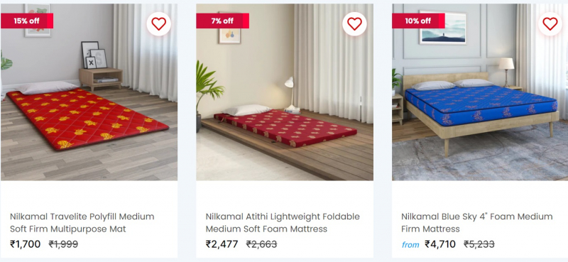 Screenshot of https://www.nilkamalfurniture.com/collections/mattress