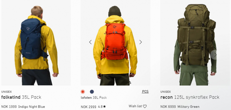 Screenshot of https://www.norrona.com/en-GB/search/?searchtext=backpack