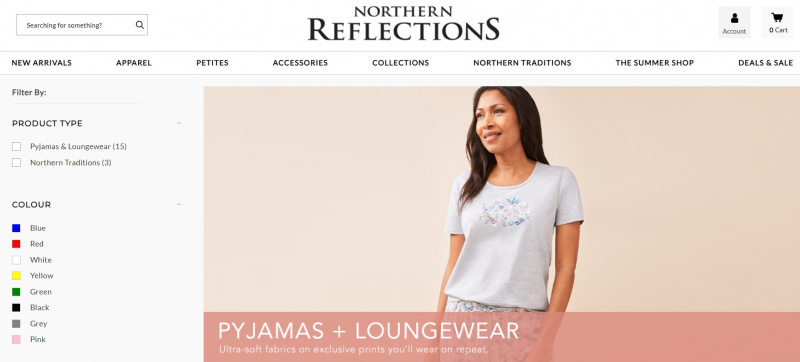 Screenshot of https://www.northernreflections.com/apparel/pyjamas-loungewear/