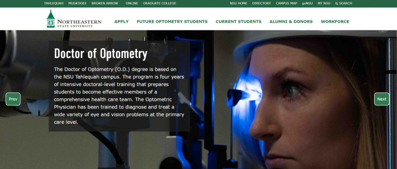 Screenshot of https://optometry.nsuok.edu/