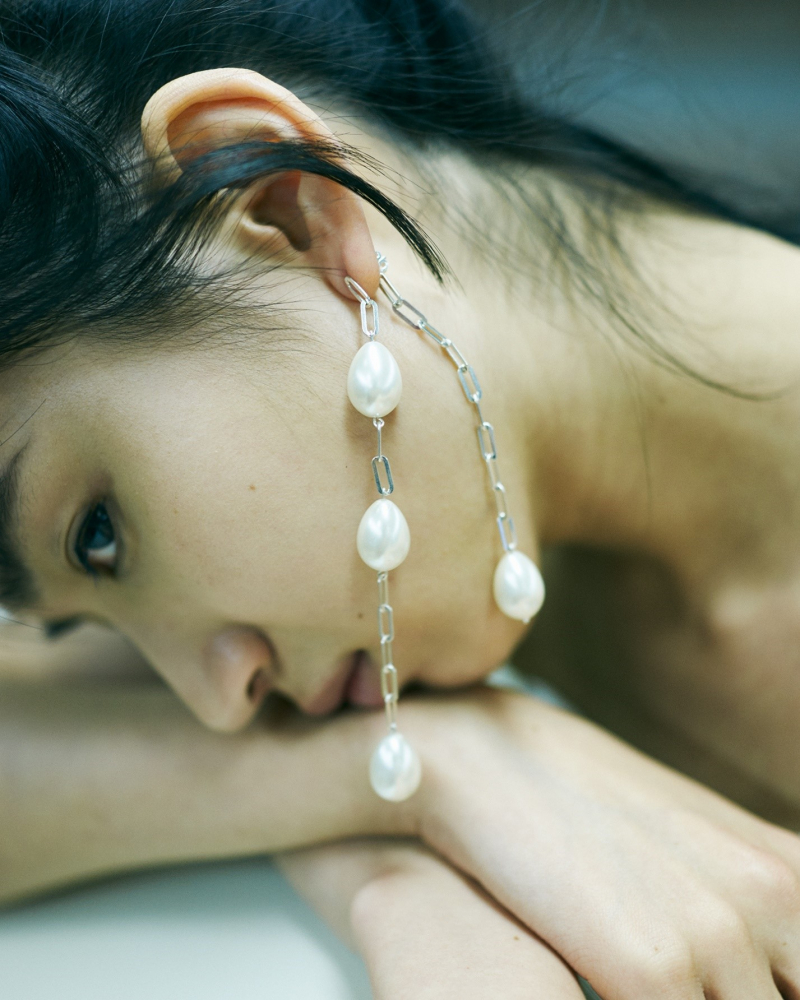 Water drop Pearl Chain Drop Earrings - Numbering