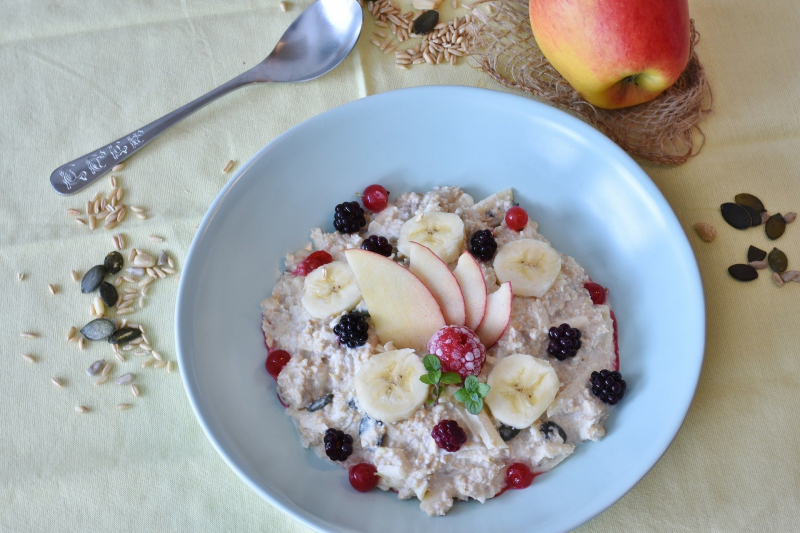 Overnight oats served with fruit