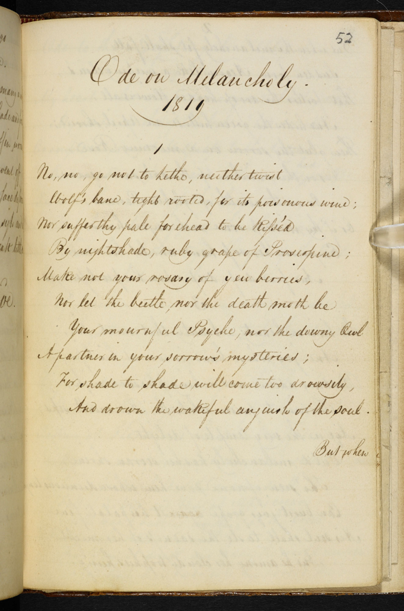 Manuscript of 'Ode on Melancholy' by John Keats - The British Library